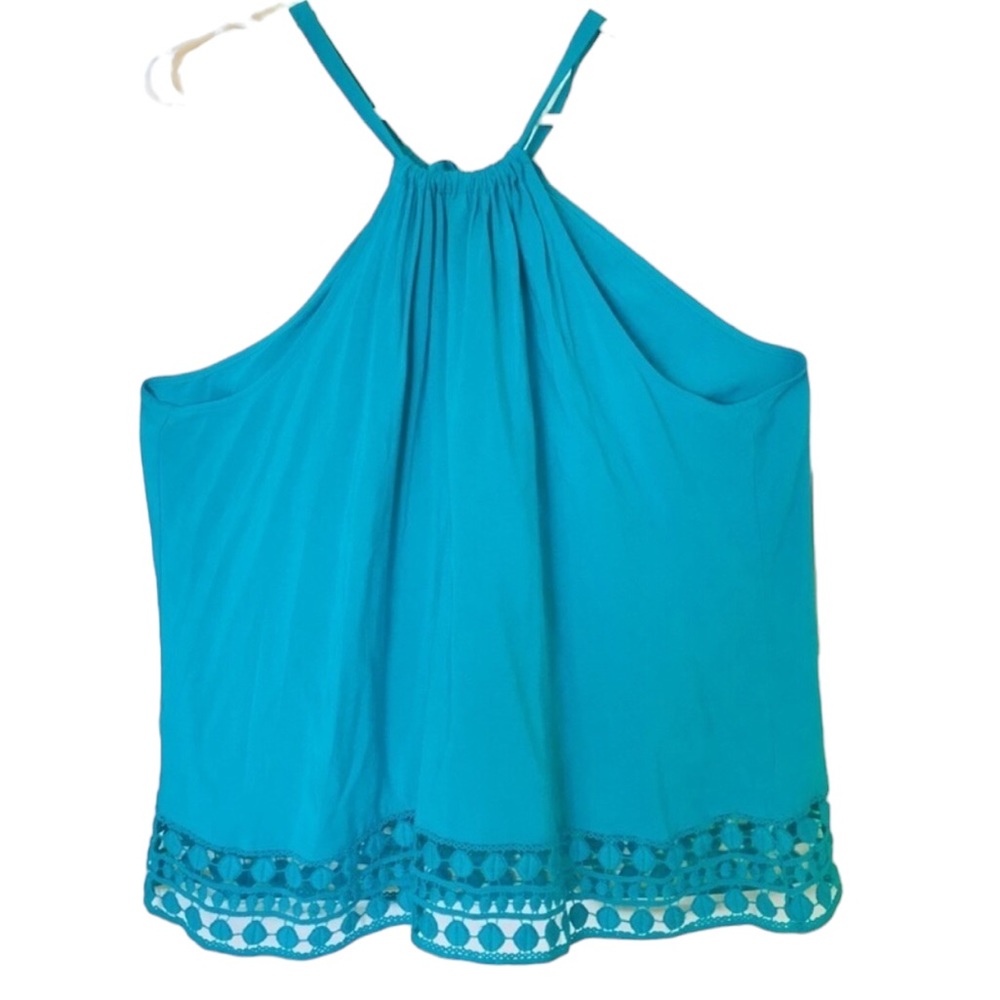 𝅺Nicole Miller  size XL turquoise silky Cotten blend halter w/lace